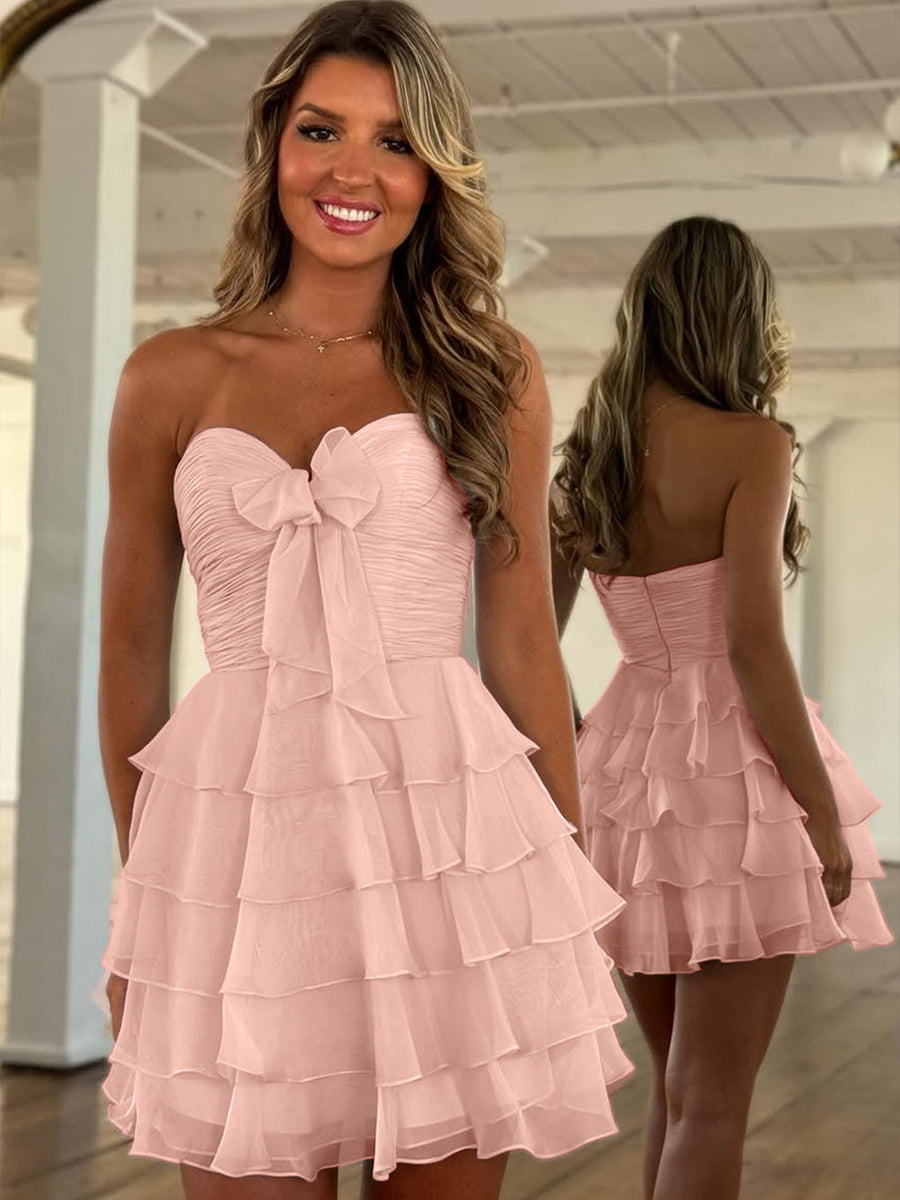 Chiffon A Line Tiered Short Homecoming Dress with Ruffles