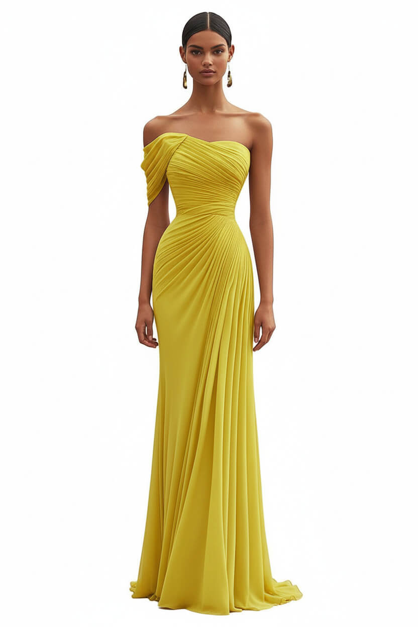 Dreamyannie One Shoulder Ruched Mermaid Dark Green Wedding Guest Dress Long Formal Dress