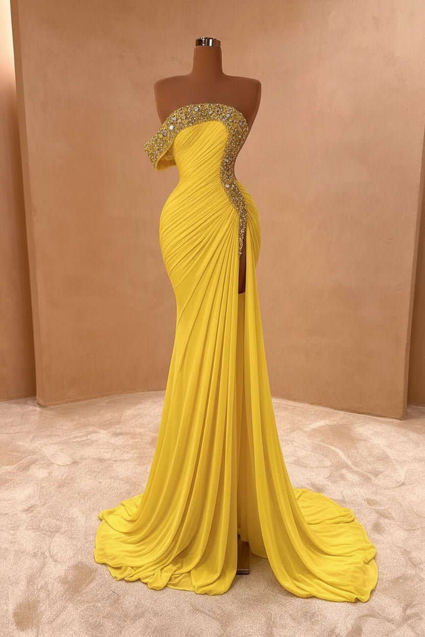Blue Mermaid Prom Dress One Shoulder Beaded Formal Dress