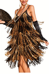 Black and Gold 1920s Dress Spaghetti Straps Gatsby Dress