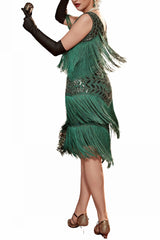 Champagne Gatsby Dress Sequin Fringe 1920s Dress