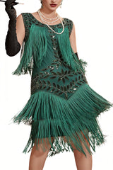 Blue Apricot Gatsby Dress Sequin Fringe 1920s Dress