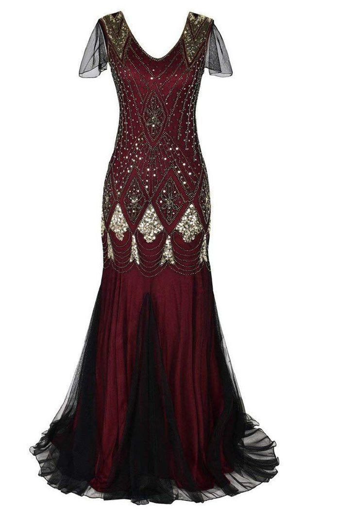 1920s Sequin Flapper Long Dress