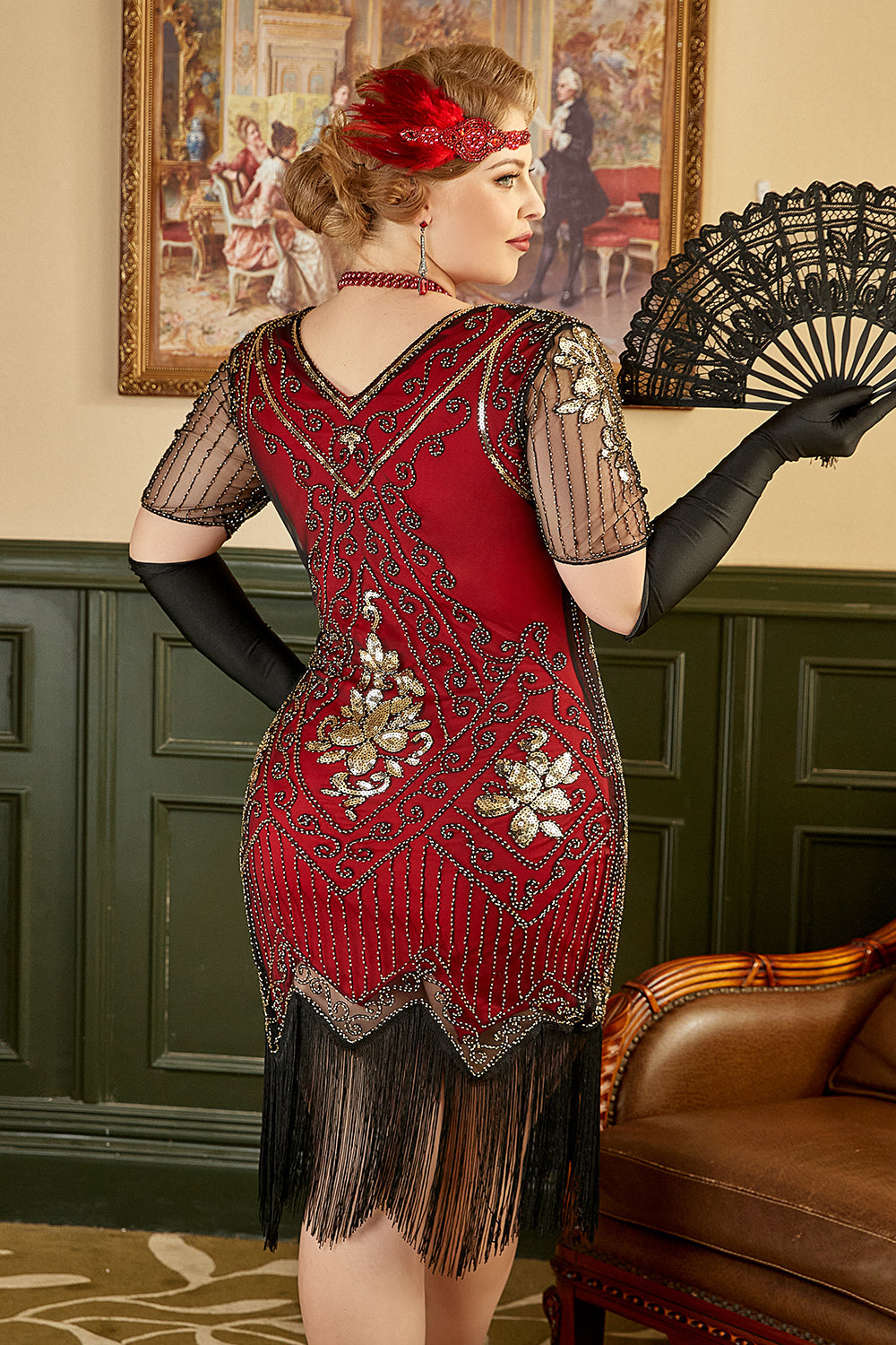 Plus Size Gatsby Sequin Fringe Paisley Flapper Dress