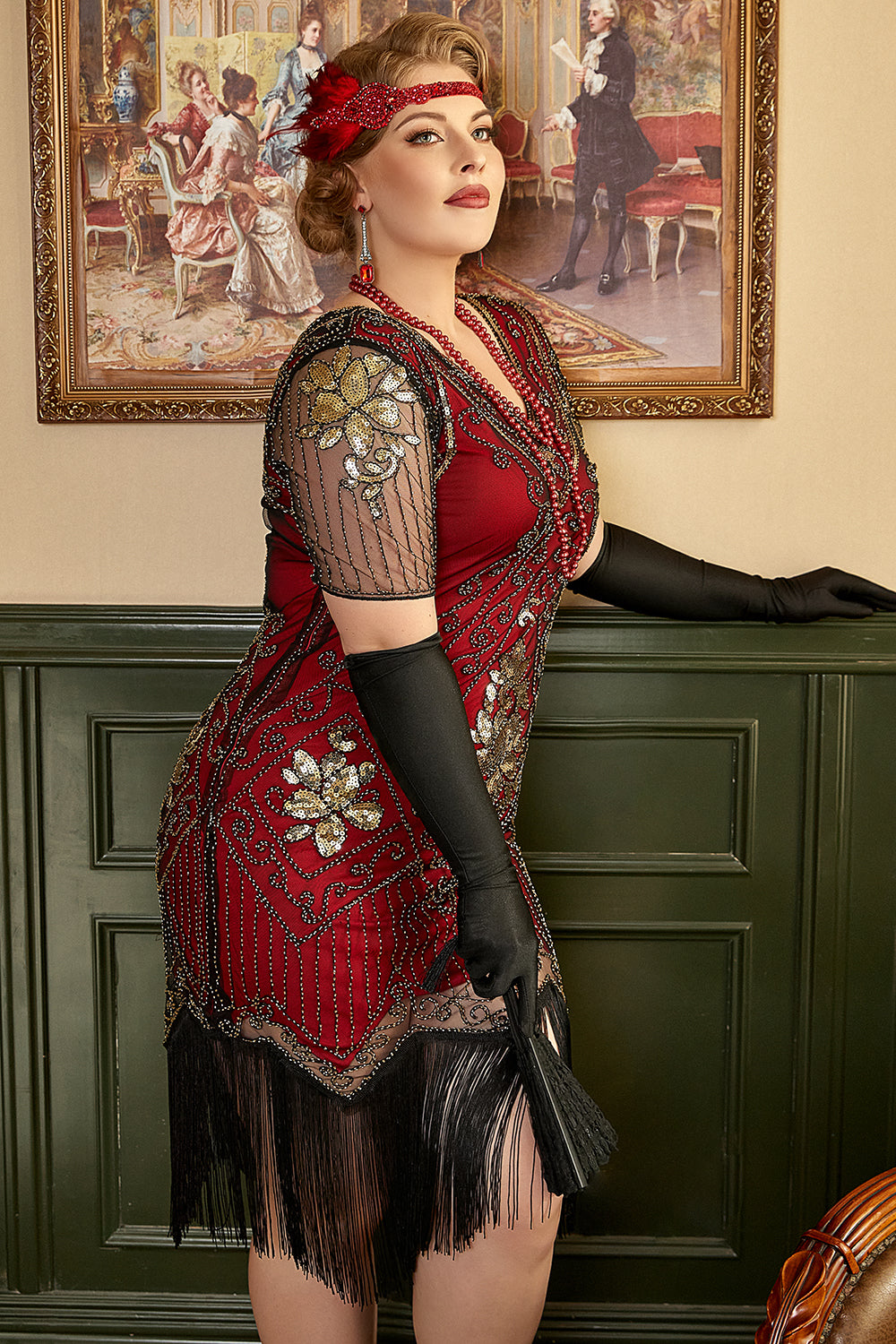 Plus Size Gatsby Sequin Fringe Paisley Flapper Dress