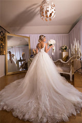 Ivory A Line Lace Tulle Ball Gown Wedding Dress