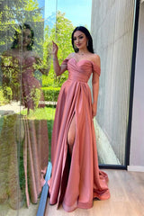 A Line Off The Shoulder Sweetheart High Split Floor Length Open Back Prom Dress