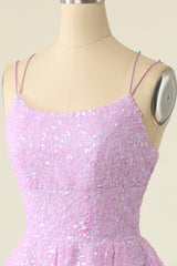 Light Purple Sequined A-Line Homeoming Dress