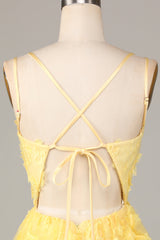 A Line Spaghetti Straps Yellow Short Homecoming Dress with Appliques