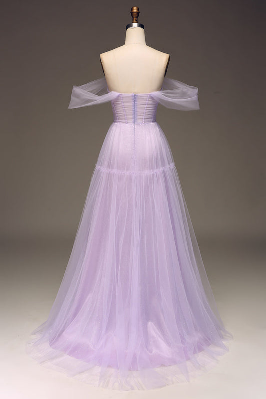 Lilac A Line Long Corset Prom Dress