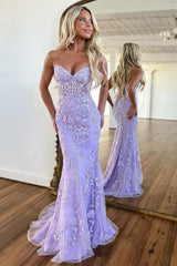 Light Blue Sweetheart Lace-Up Long Mermaid Prom Dress with Appliques