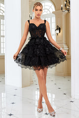 Black Corset A-Line Short Homecoming Dress with Lace