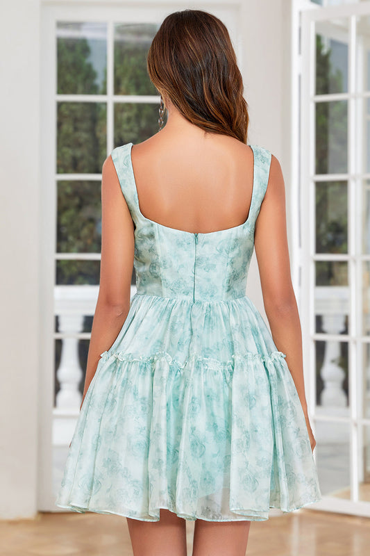 Sage Floral A-Line Corset Short Homecoming Dress