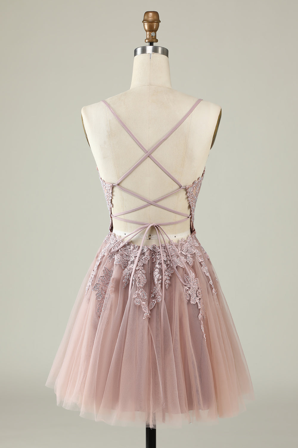 Blush A-Line Tulle Short Homecoming Dress with Appliques