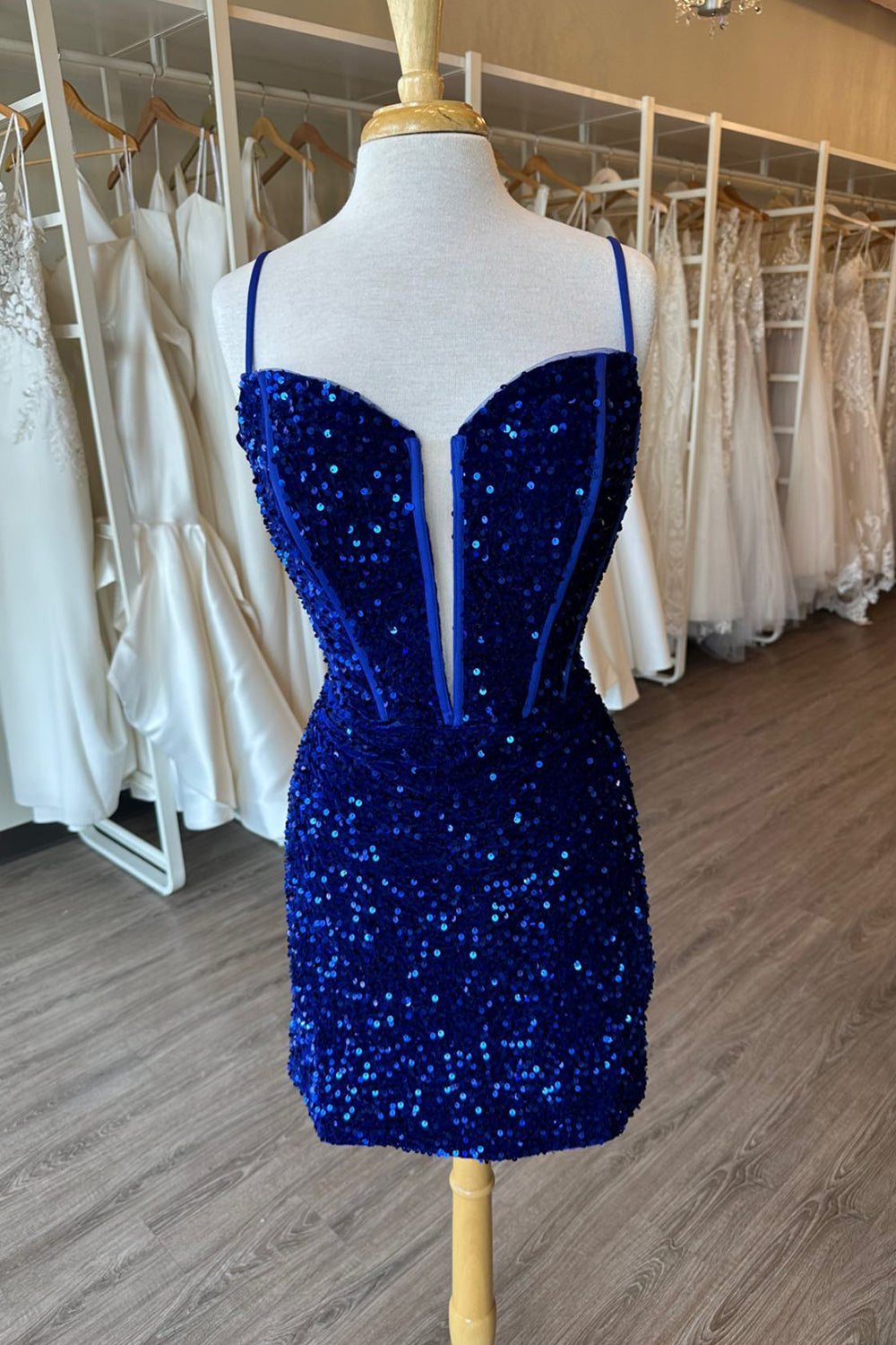 Sparkly Royal Blue Corset Sequined Tight Short Homecoming Dress