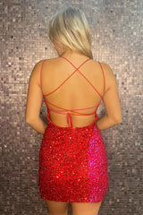 Sparkly Red and Fuchsia Sequins Tight Short Homecoming Dress