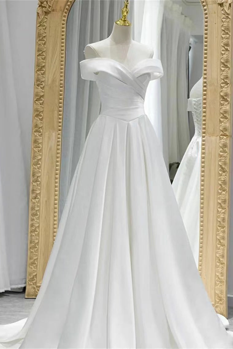 Gorgeous White Off-The-Shoulder A-Line Evening Dress with Lace-Up Sweetheart