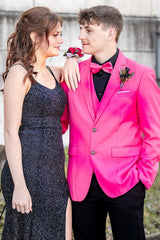 Hot Pink Notched Lapel 3-Piece Prom Homecoming Suit