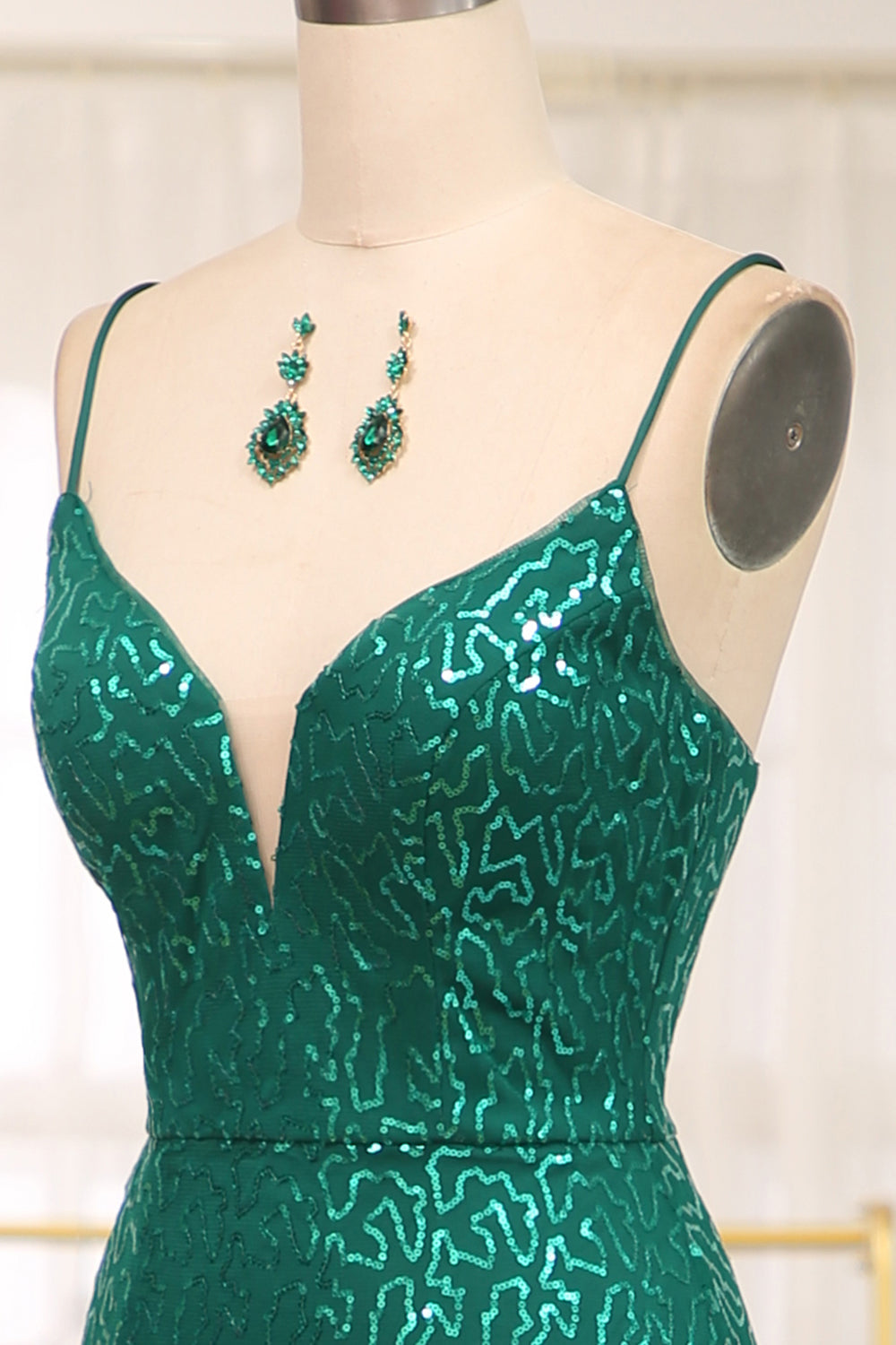 Glitter Dark Green Mermaid Long Prom Dress With Slit