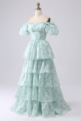 Light Blue A Line Long Tiered Corset Prom Dress