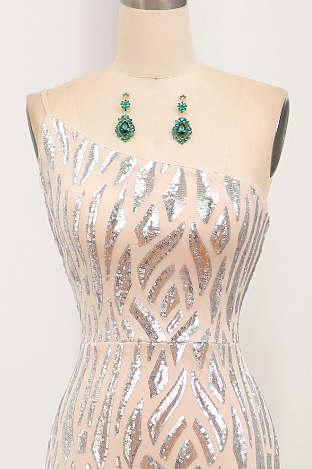 Glitter Dark Green Mermaid One Shoulder Long Prom Dress With Sequins