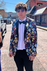 Colorful Multi-Color Floral Notched Lapel Prom Blazer for Men