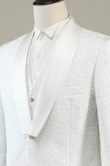 Classy White Jacquard Shawl Lapel 3-Piece Prom Suit