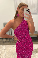 Burgundy Mermaid Sequins Long Prom Dress