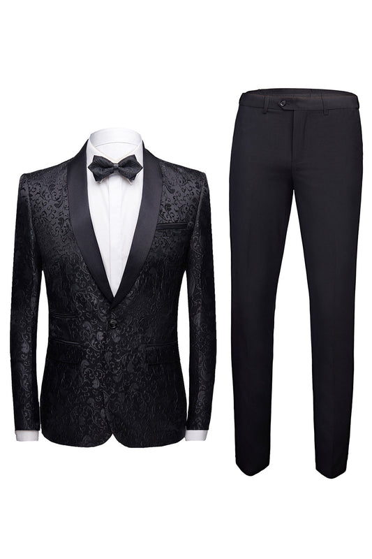 Chic Black 2-Piece Jacquard Men's Wedding Suit