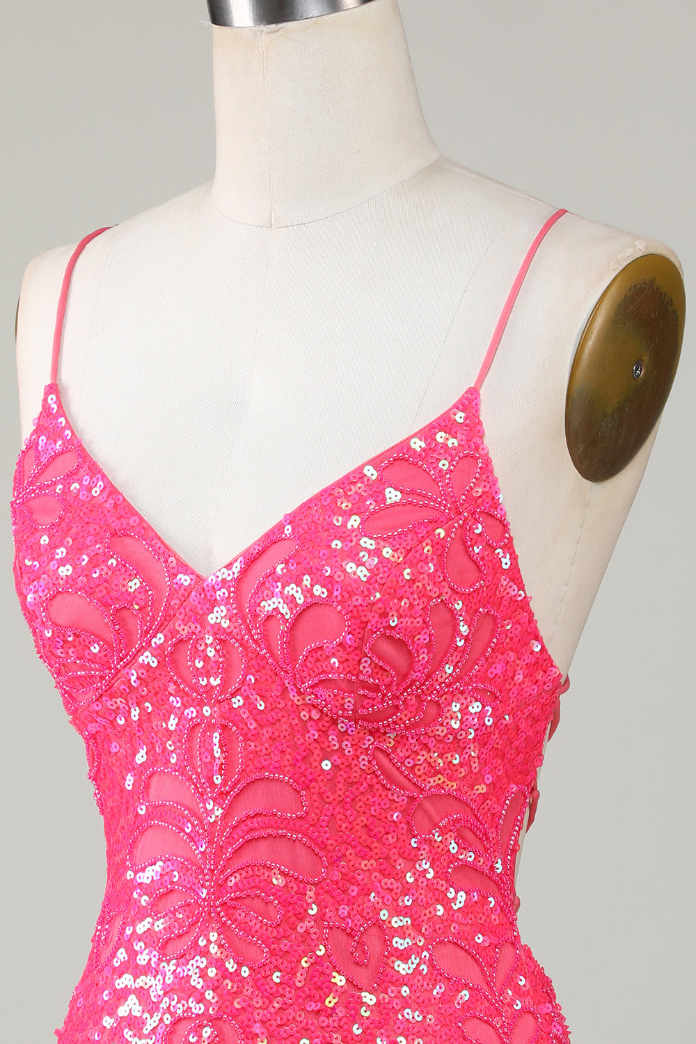 Hot Pink Sparkly Beaded Tight Short Homecoming Dress