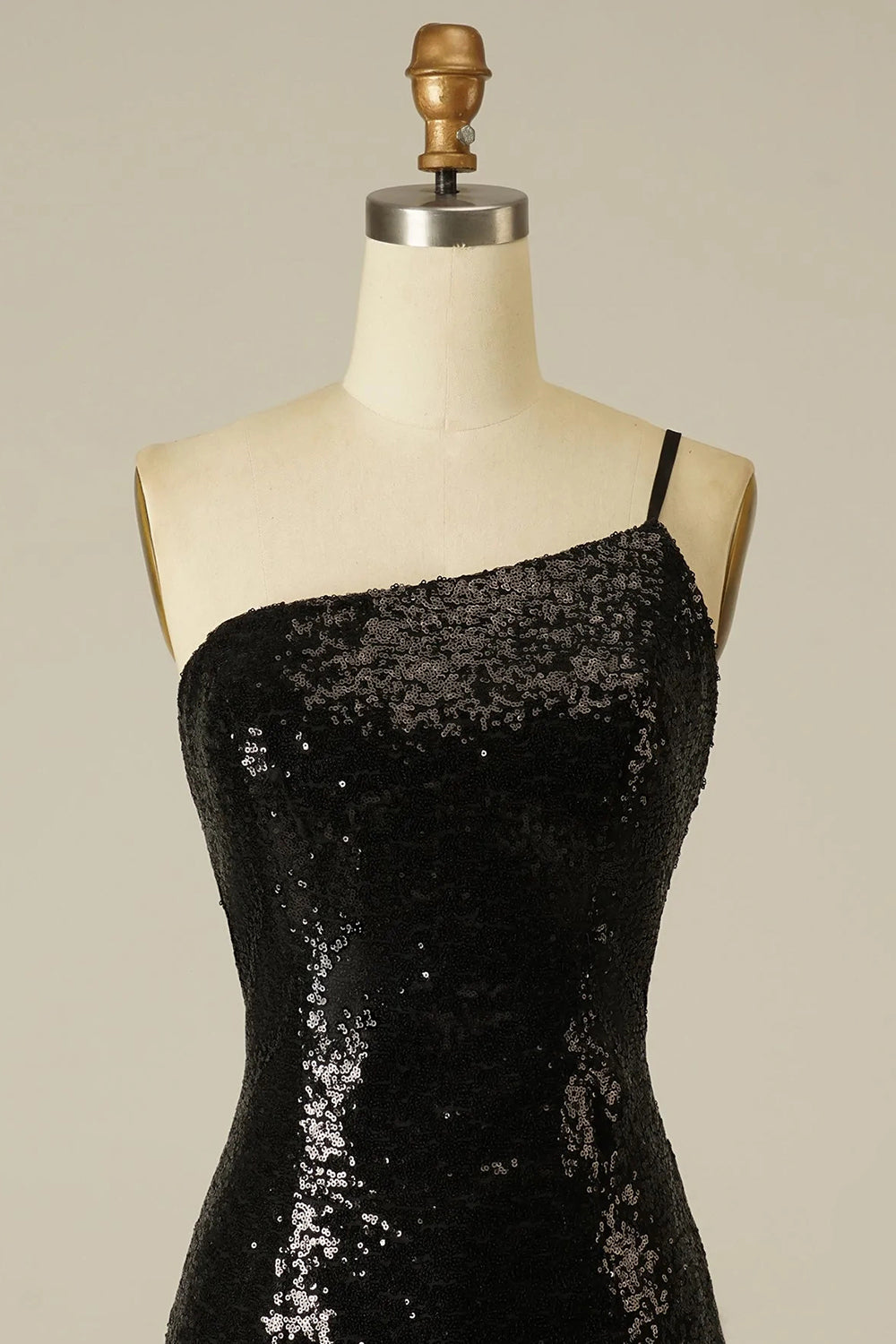 Glitter One Shoulder Tight Black Homecoming Dress