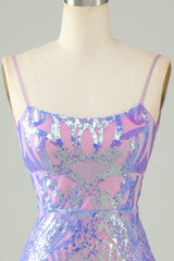 Sparkly Purple Sequin Backless Short Tight Homecoming Dress