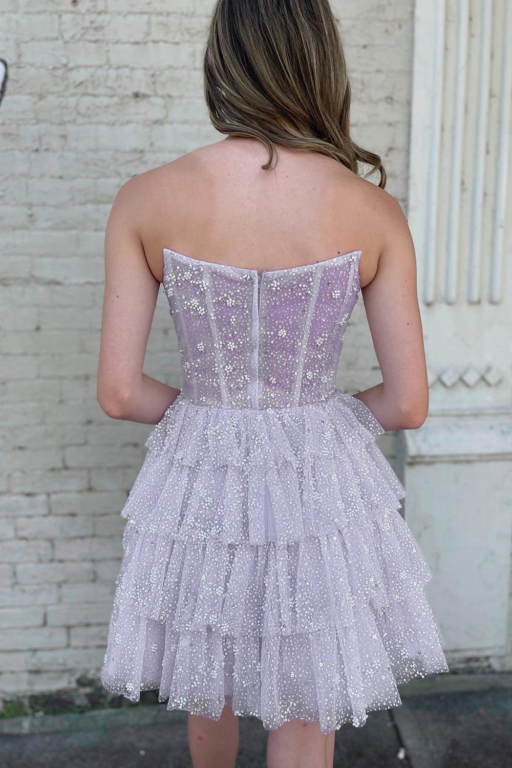 Lilac Corset A-Line Short Tulle Homecoming Dress