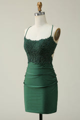 Dark Green Beaded Short Tight Homecoming Dress with Appliques