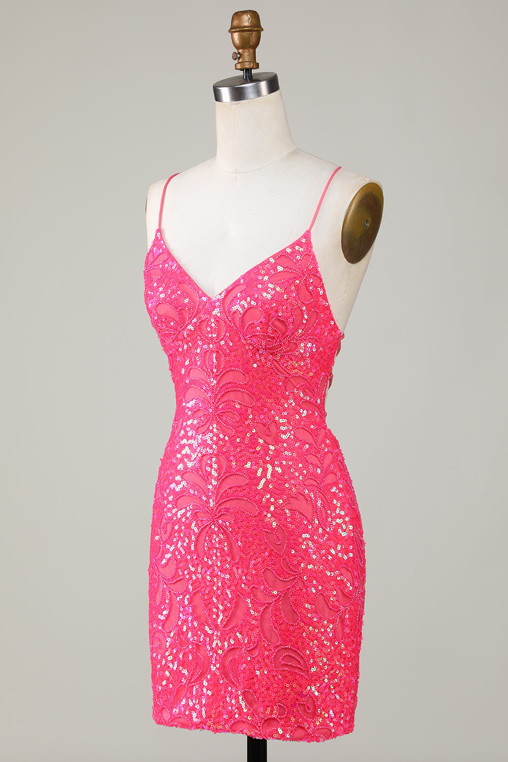 Sparkly Pink Beaded Sequins Tight Short Homecoming Dress