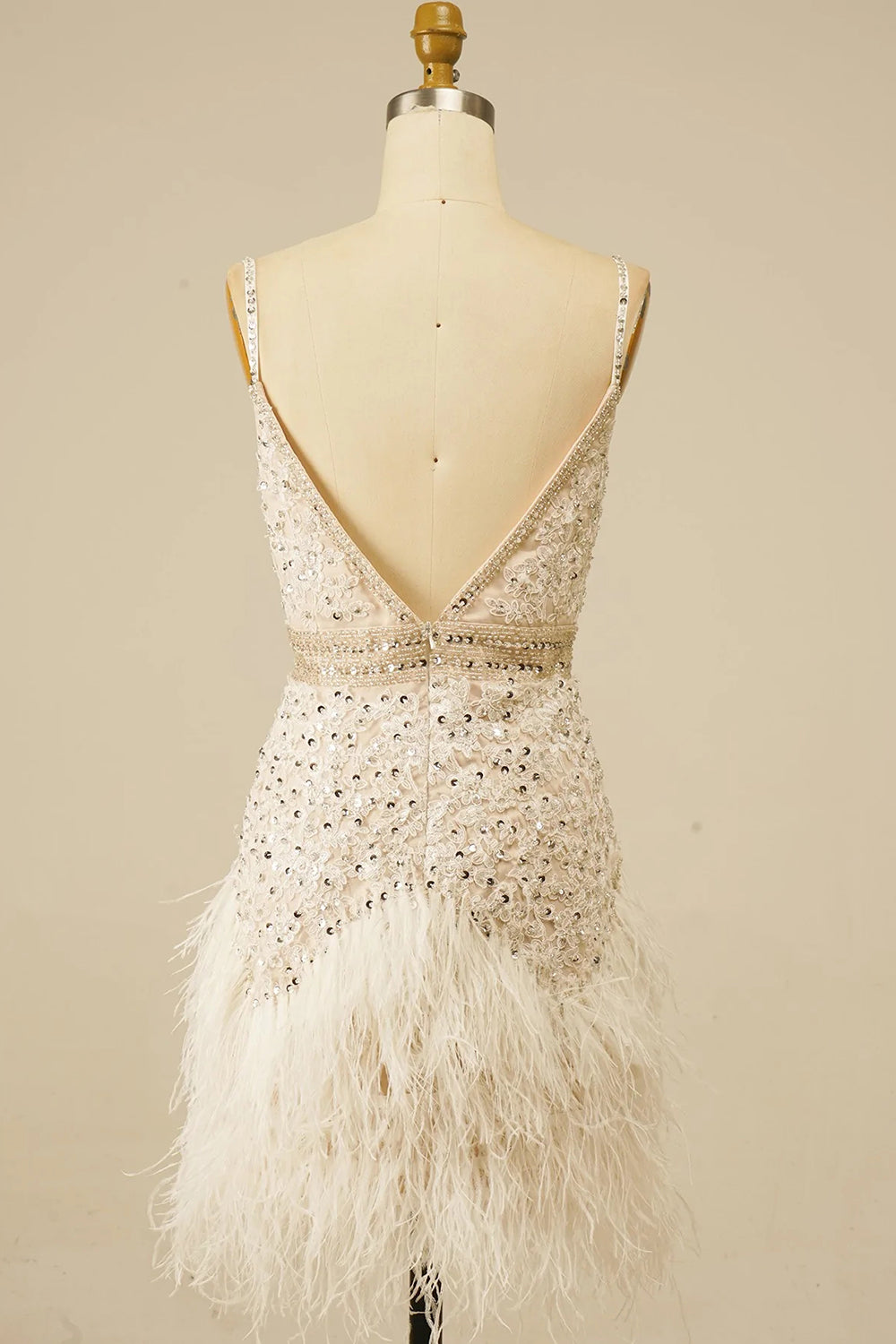 White Sequins Tight Short Homecoming Dress with Feathers