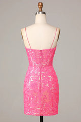 Sparkly Fuchsia Corset Tight Short Sequins Homecoming Dress