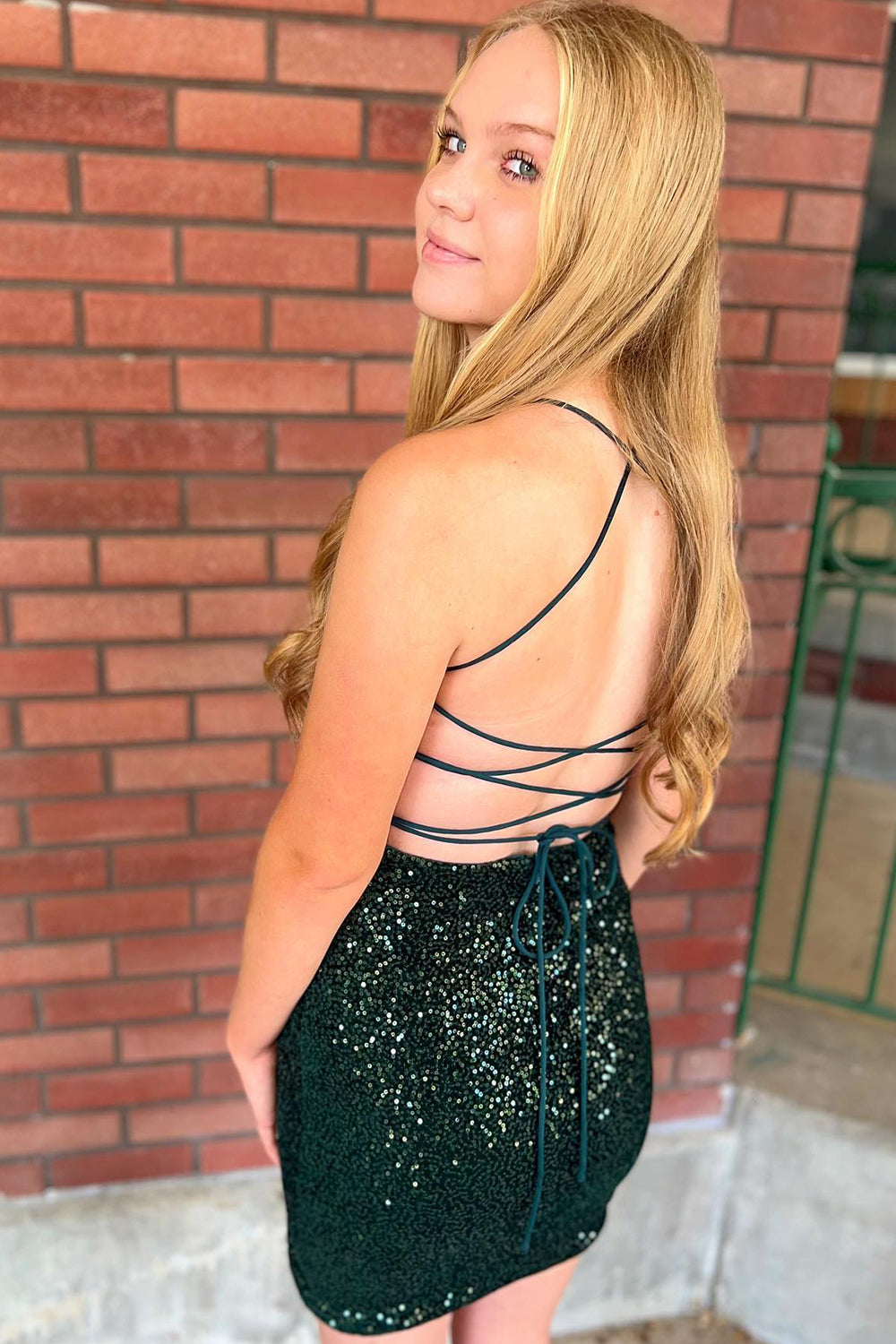 Sparkly Dark Green Sequined Tight Short Homecoming Dress with Slit