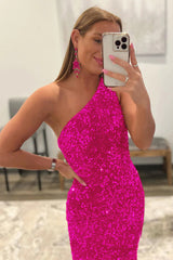 Sparkly Hot Pink Mermaid Sequins Long Prom Dress