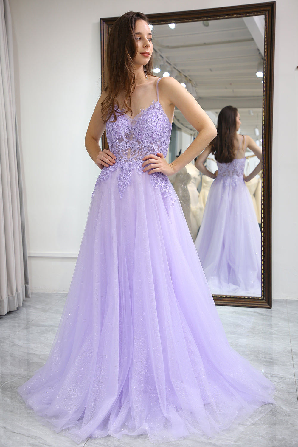 Light Purple A Line Long Prom Dress With Appliques