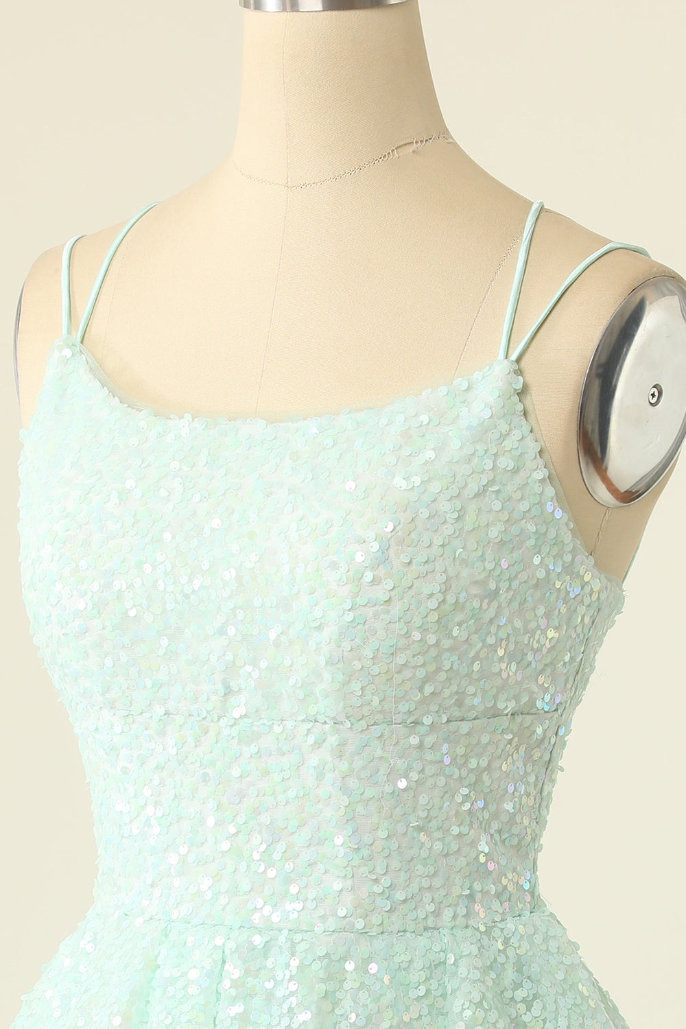 Light Green Sequined A-Line Homeoming Dress