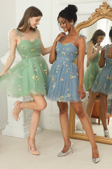 Champagne A-Line Embroidery Short Homecoming Dress