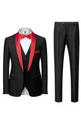 Stylish Black Shawl Lapel 3-Piece Men's Suit