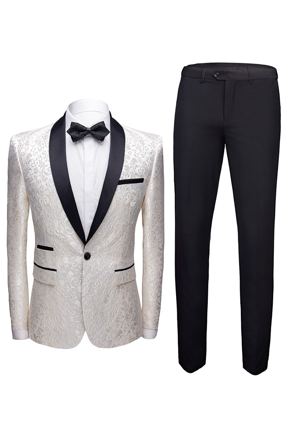 Chic Black 2-Piece Jacquard Men's Wedding Suit