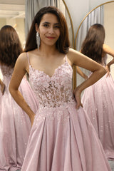 Blush A Line Long Corset Prom Dress With Appliques