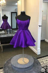 Purple Corset A-Line Strapless Satin Short Homecoming Dress