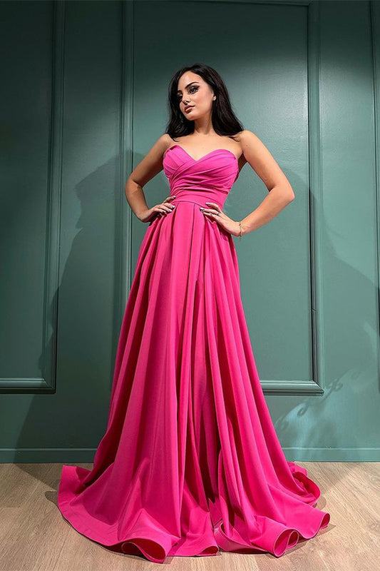 Fuchsia Sweetheart Long Evening Dress with Split