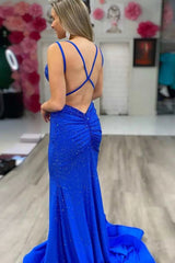 Lavender Rhinestone Spaghetti Straps Mermaid Prom Dress