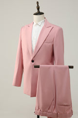 Trendy 2-Piece Peak Lapel Grey and Pink One-Button Men's Prom Suit