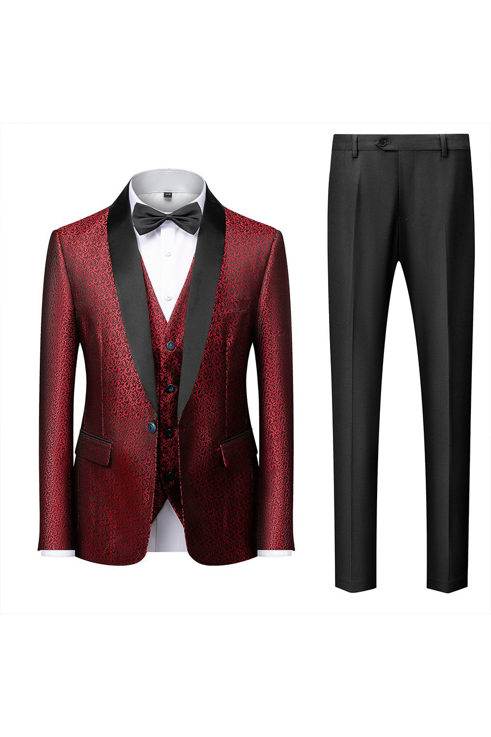 Chic Black Shawl Lapel Jacquard 3-Piece Men's Suit